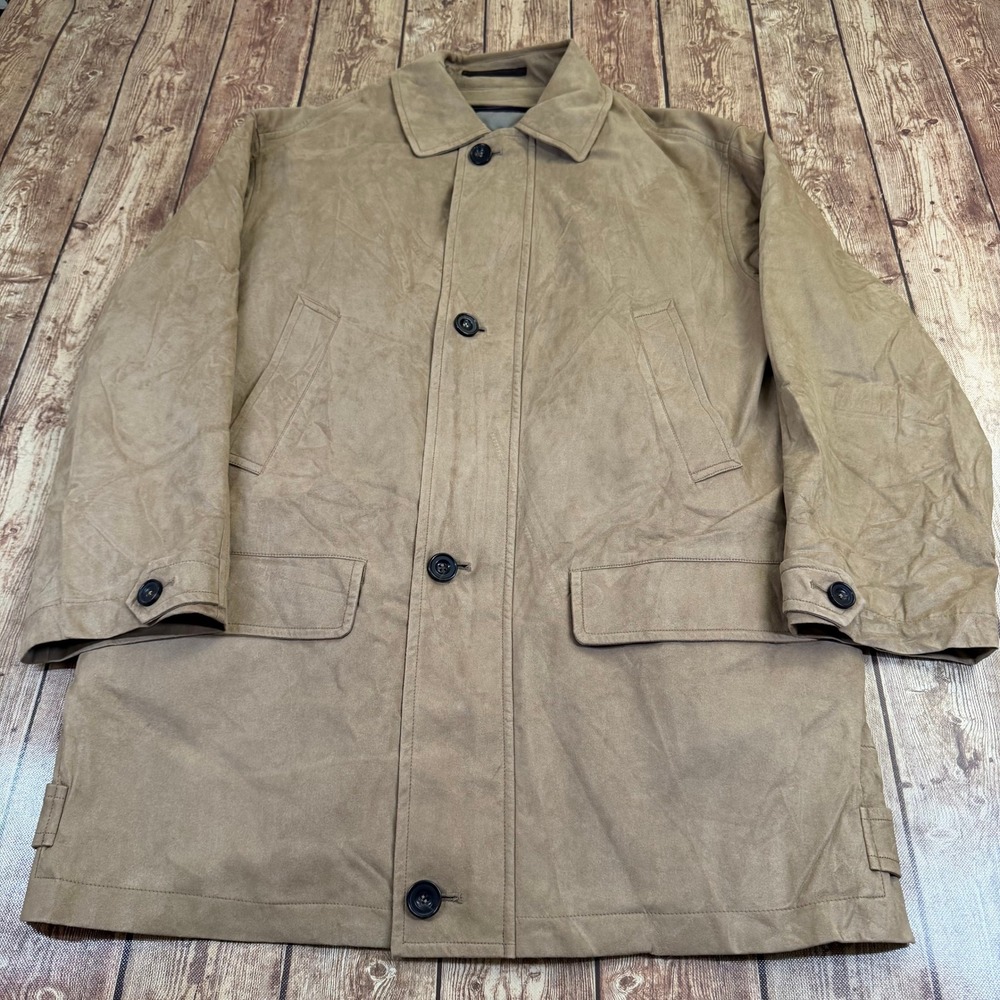 Newport Harbor Faux Suede Car Coat Mens Large Tan Lined Full Zip Button Front